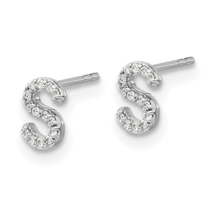 14k White Gold Diamond Initial S Post Earrings
