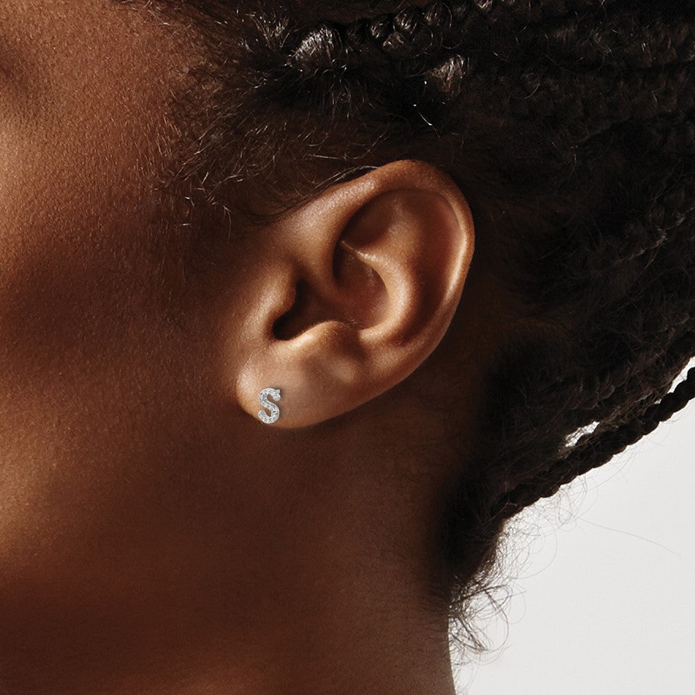14k White Gold Diamond Initial S Post Earrings