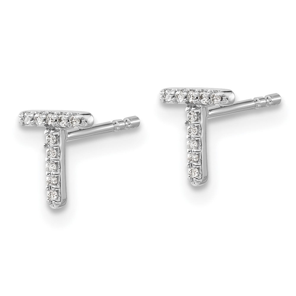14k White Gold Diamond Initial T Post Earrings