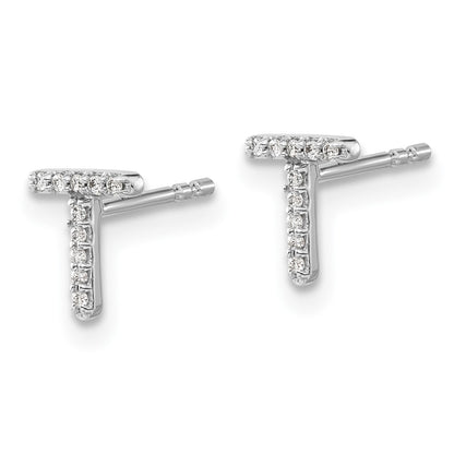 14k White Gold Diamond Initial T Post Earrings