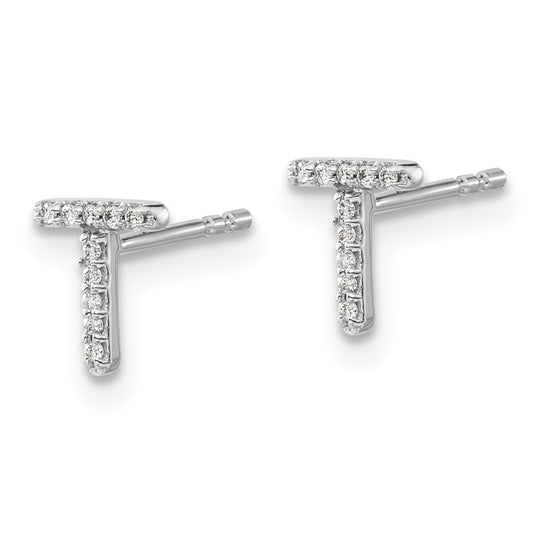 14k White Gold Diamond Initial T Post Earrings