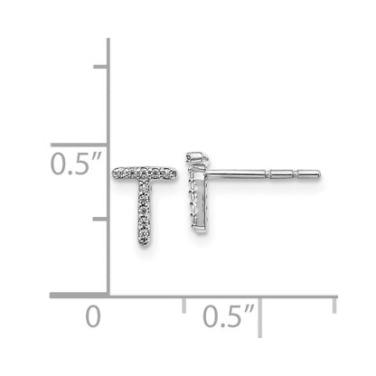14k White Gold Diamond Initial T Post Earrings