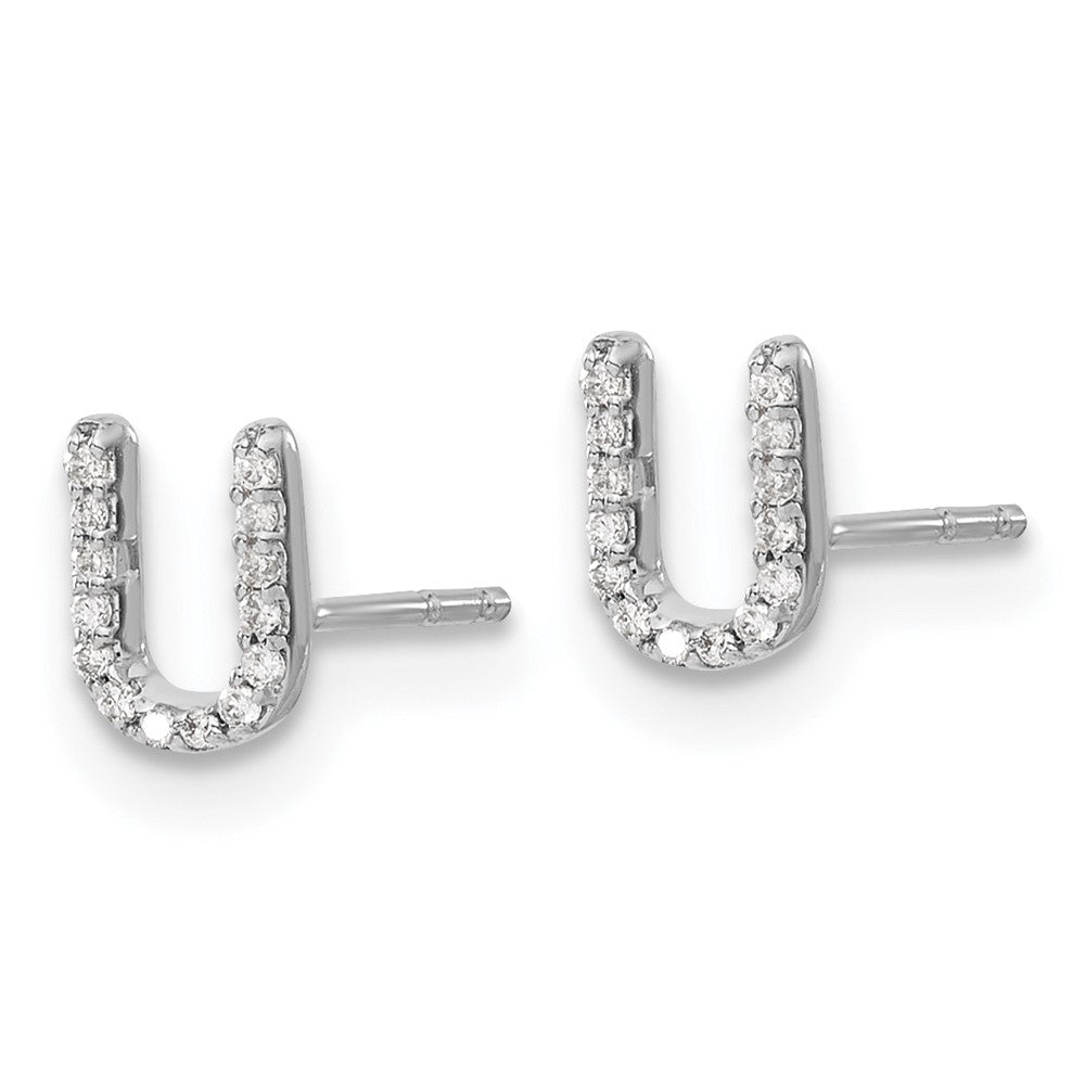 14k White Gold Diamond Initial U Post Earrings
