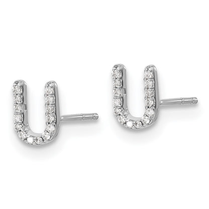 14k White Gold Diamond Initial U Post Earrings