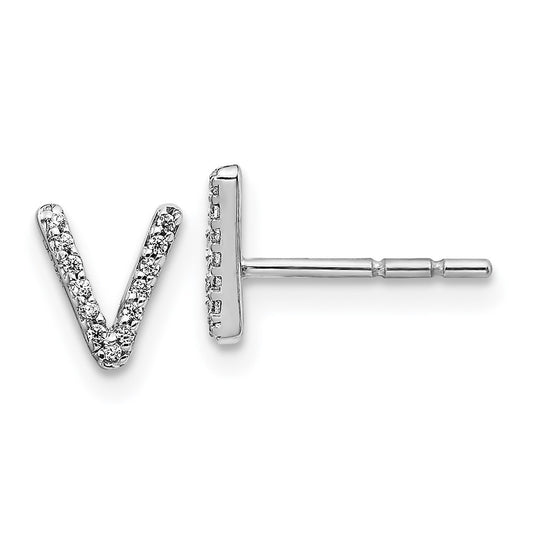 14K White Gold Lab Grown VS/SI+ G+ Dia Letter V Initial Post Earrings