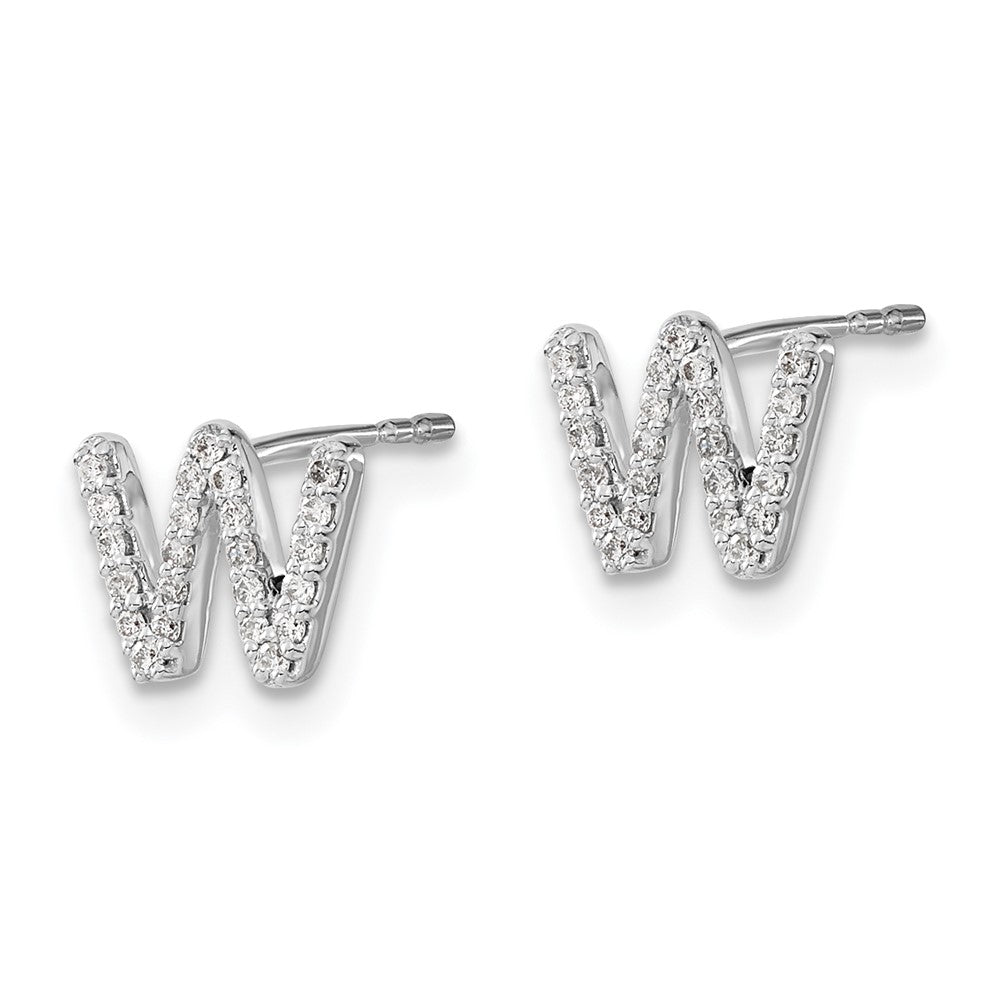14k White Gold Diamond Initial W Post Earrings