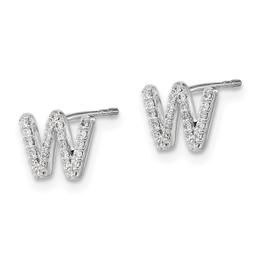 14k White Gold Diamond Initial W Post Earrings