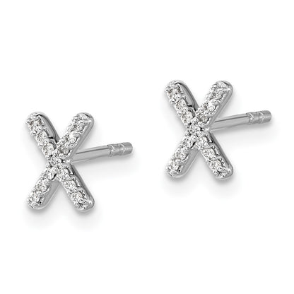 14k White Gold Diamond Initial X Post Earrings