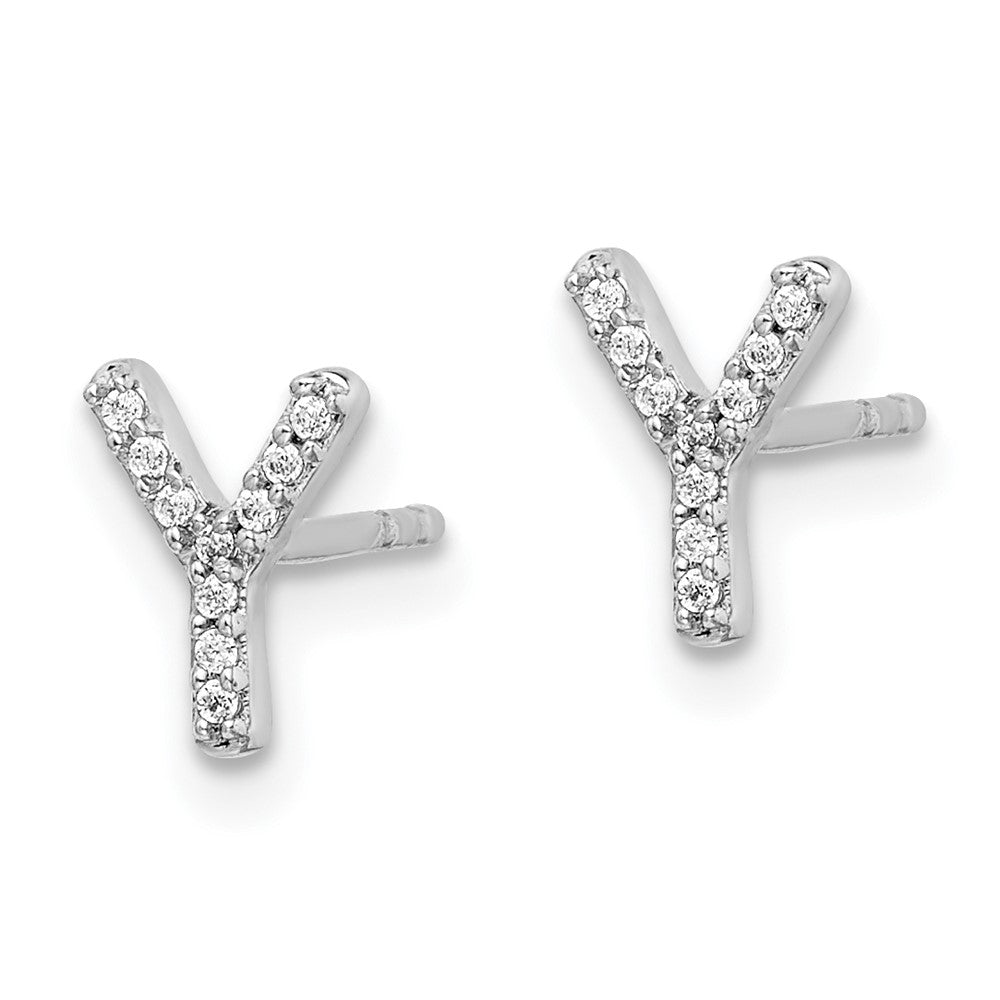 14k White Gold Diamond Initial Y Post Earrings