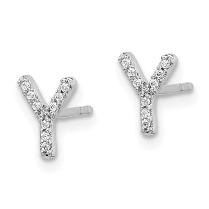 14k White Gold Diamond Initial Y Post Earrings