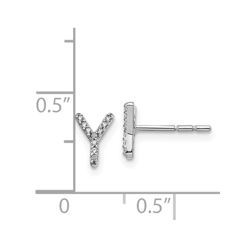 14k White Gold Diamond Initial Y Post Earrings