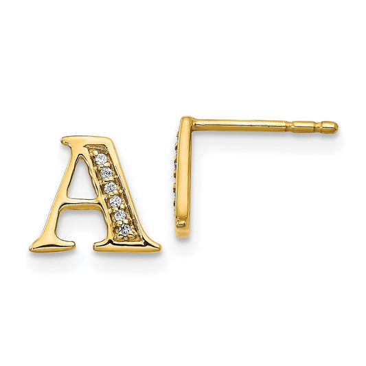 14k Diamond Initial A Post Earrings