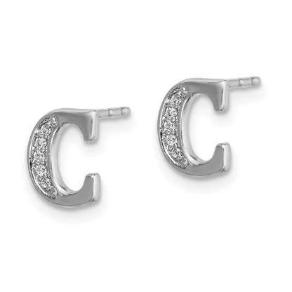 14k White Gold Diamond Initial C Post Earrings