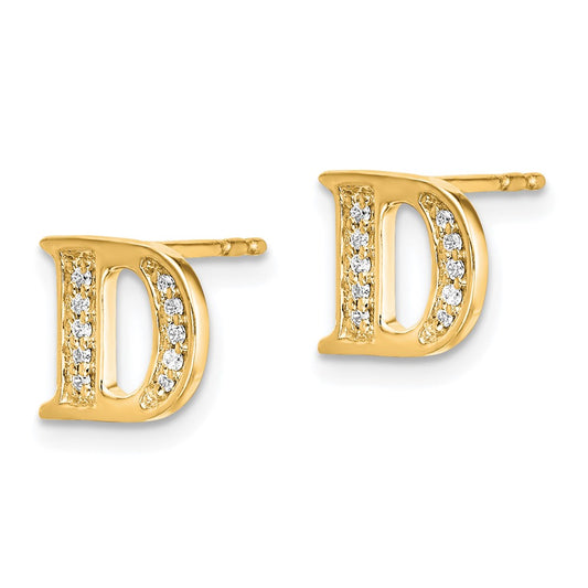 14k Diamond Initial D Post Earrings