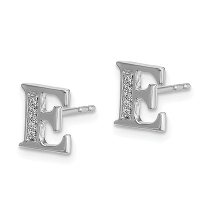 14k White Gold Diamond Initial E Post Earrings