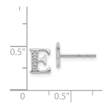 14k White Gold Diamond Initial E Post Earrings