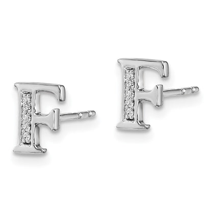 14k White Gold Diamond Initial F Post Earrings