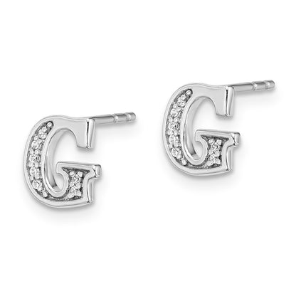 14k White Gold Diamond Initial G Post Earrings