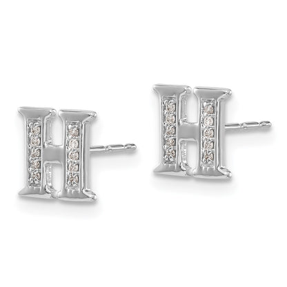 14k White Gold Diamond Initial H Post Earrings