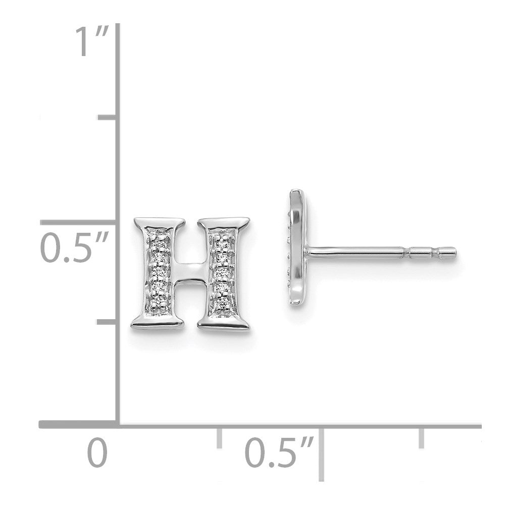 14k White Gold Diamond Initial H Post Earrings