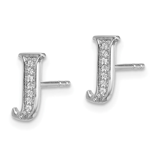 14k White Gold Diamond Initial J Post Earrings