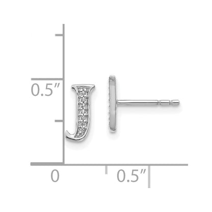 14k White Gold Diamond Initial J Post Earrings