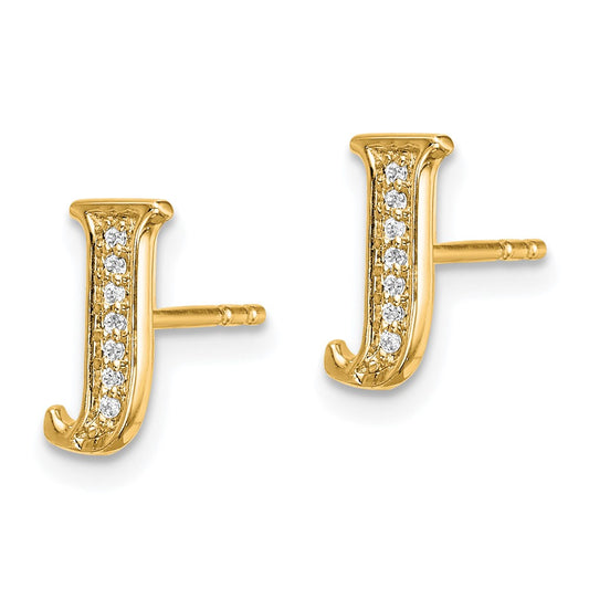 14k Diamond Initial J Post Earrings