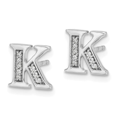 14k White Gold Diamond Initial K Post Earrings