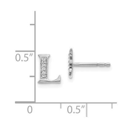 14k White Gold Diamond Initial L Post Earrings