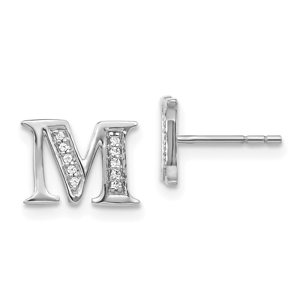 14k White Gold Diamond Initial M Post Earrings