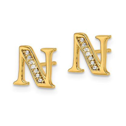 14k White Gold Diamond Initial N Post Earrings