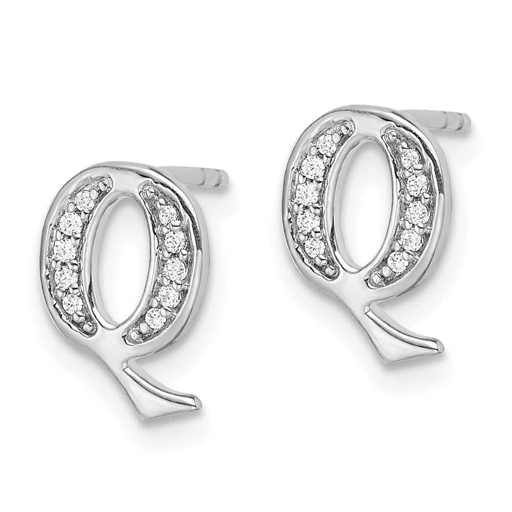 14k White Gold Diamond Initial Q Post Earrings