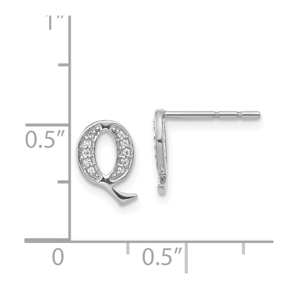 14k White Gold Diamond Initial Q Post Earrings