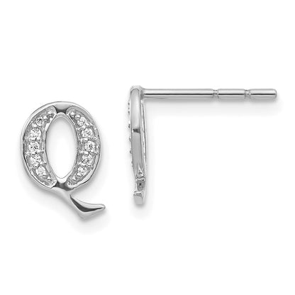 14k White Gold Diamond Initial Q Post Earrings