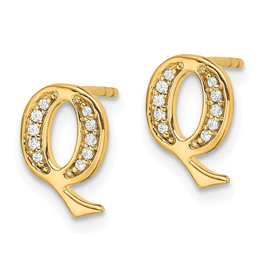 14k Diamond Initial Q Post Earrings