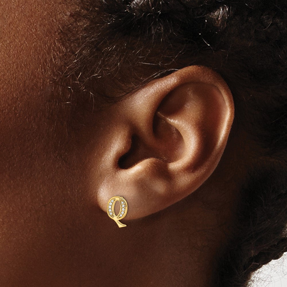 14k Diamond Initial Q Post Earrings