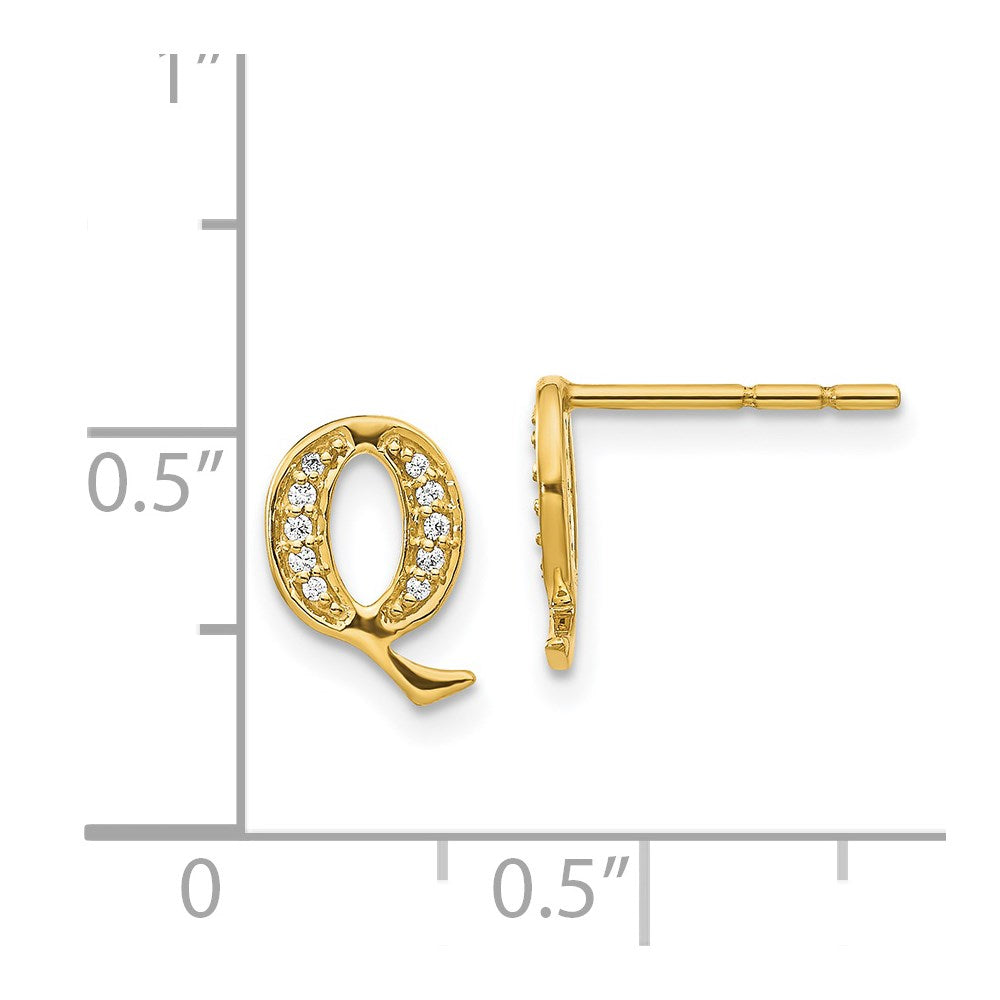 14k Diamond Initial Q Post Earrings