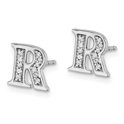 14k White Gold Diamond Initial R Post Earrings