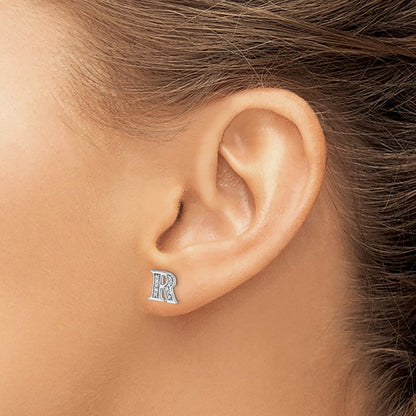 14k White Gold Diamond Initial R Post Earrings