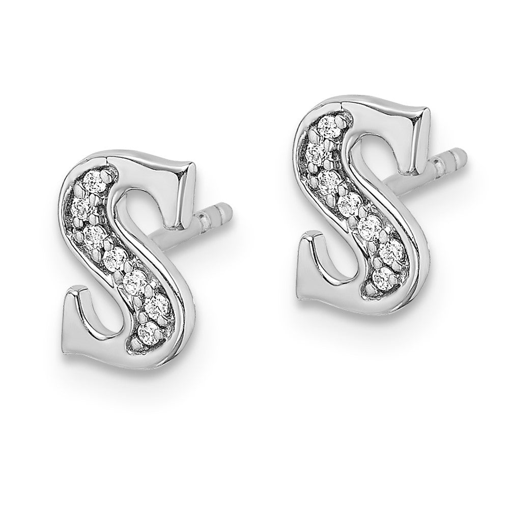 14k White Gold Diamond Initial S Post Earrings