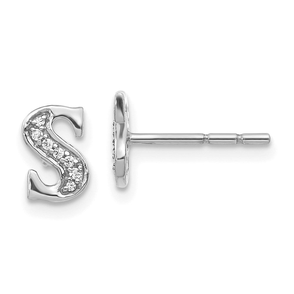 14k White Gold Diamond Initial S Post Earrings