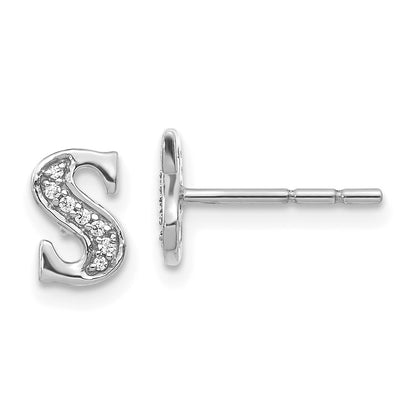14k White Gold Diamond Initial S Post Earrings