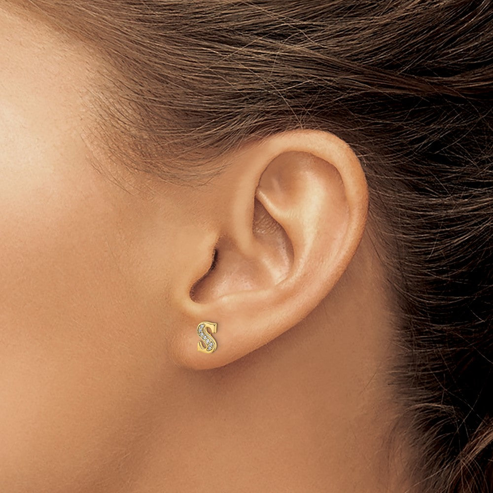 14k Diamond Initial S Post Earrings