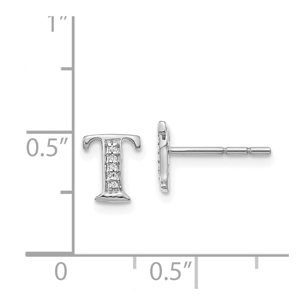 14k White Gold Diamond Initial T Post Earrings