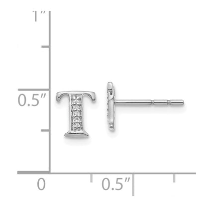 14k White Gold Diamond Initial T Post Earrings