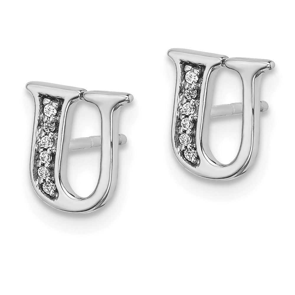 14k White Gold Diamond Initial U Post Earrings