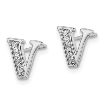 14k White Gold Diamond Initial V Post Earrings