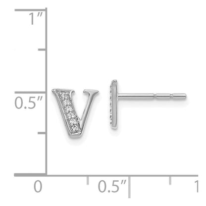 14k White Gold Diamond Initial V Post Earrings