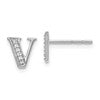 14k White Gold Diamond Initial V Post Earrings