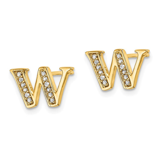14k Diamond Initial W Post Earrings